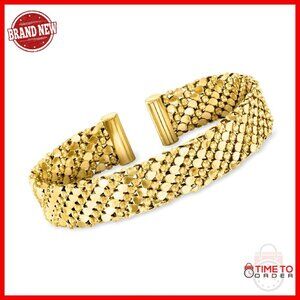 14kt Gold-Plated Cuff Bracelet, 1/2" Wide, Slip-On, Italian Made